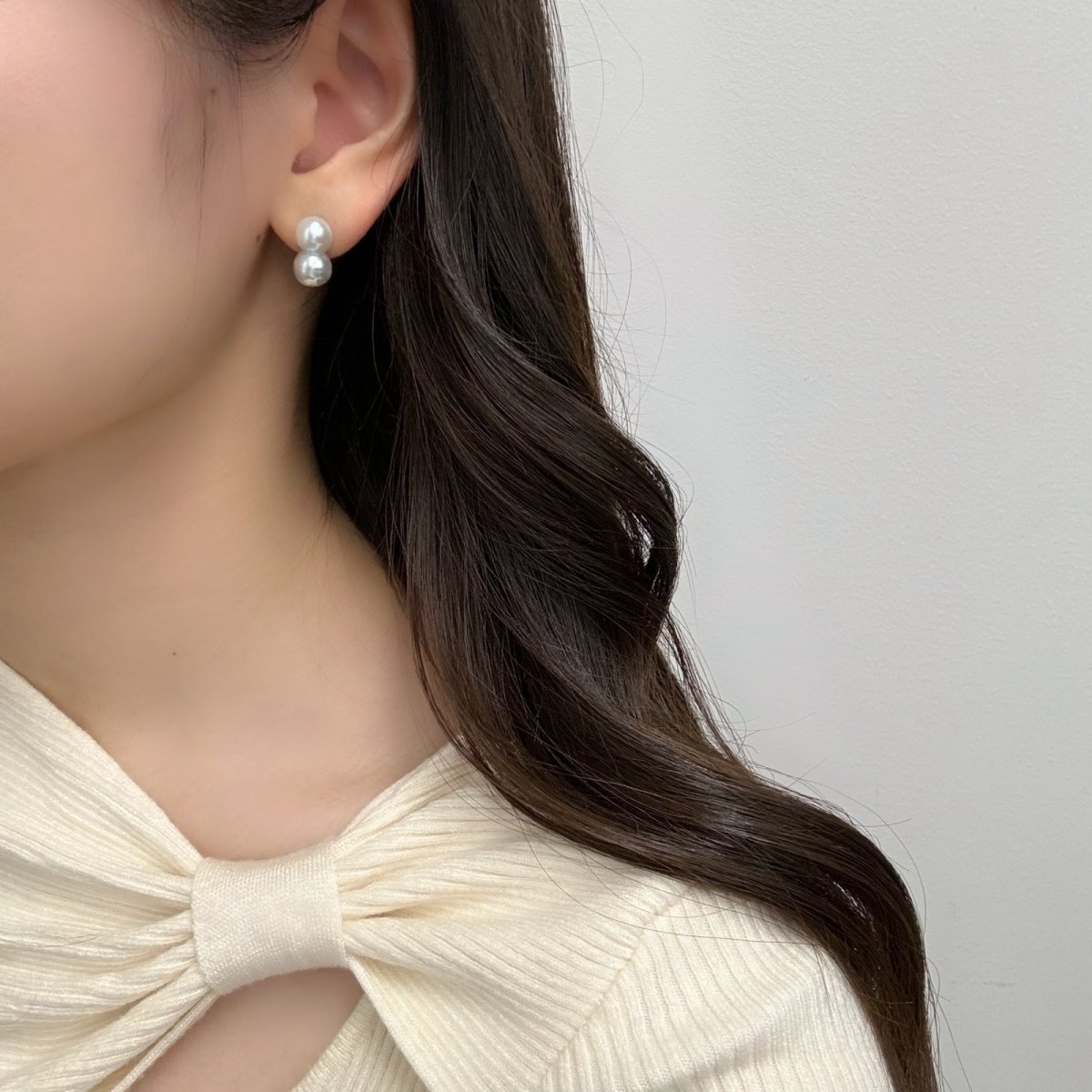 アコヤ真珠 ツインパールピアス 8-9mm ナチュラルグレー 無調色 K14WG