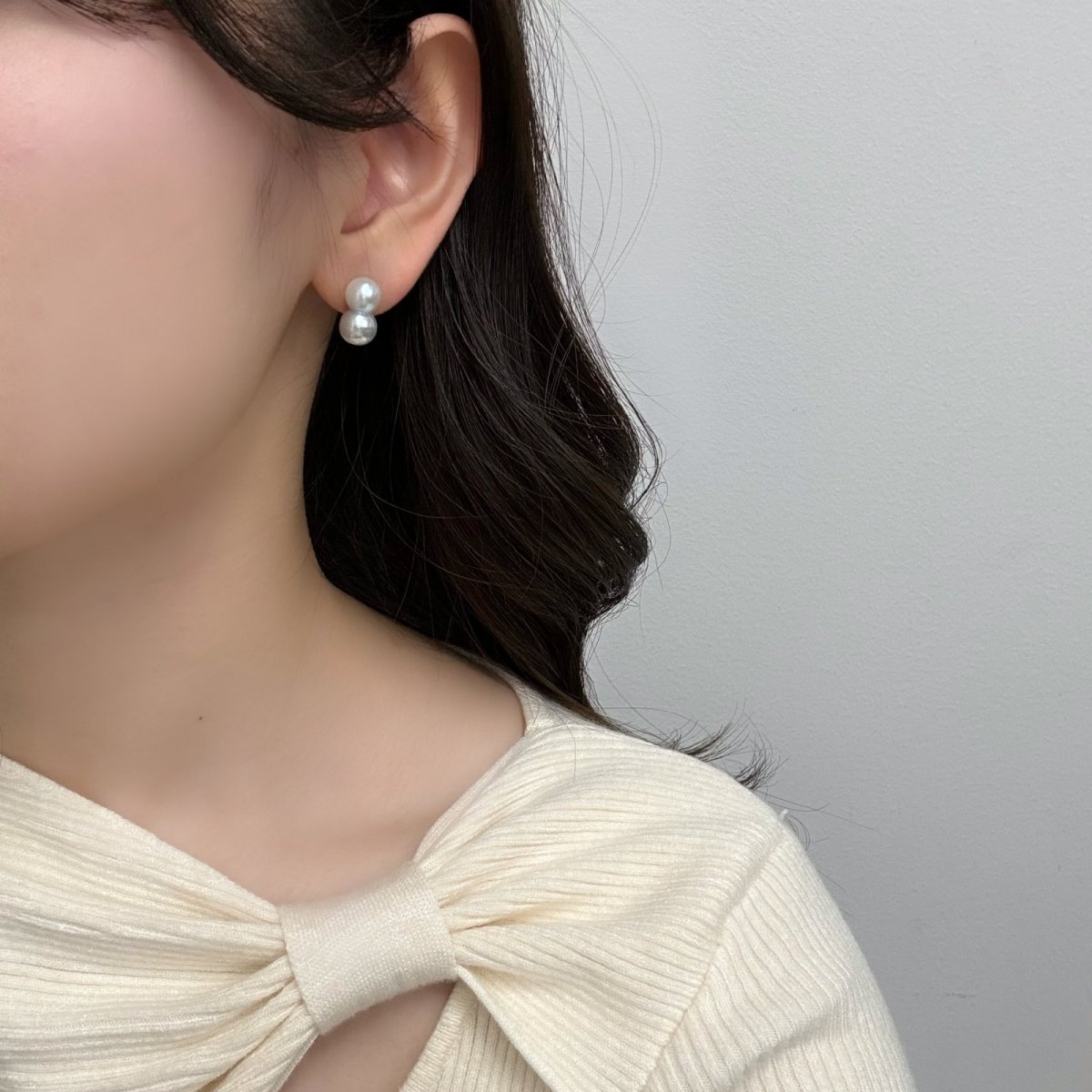 アコヤ真珠 ツインパールピアス 8-9mm ナチュラルグレー 無調色 K14WG