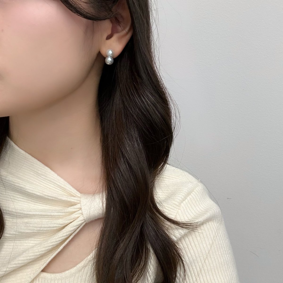 アコヤ真珠 ツインパールピアス 8-9mm ナチュラルグレー 無調色 K14WG