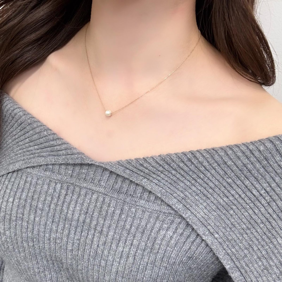 画像5: アコヤ真珠 スルーペンダント 6-6.5mm ホワイト ラウンド K10YG 40cm アズキチェーン   (5)