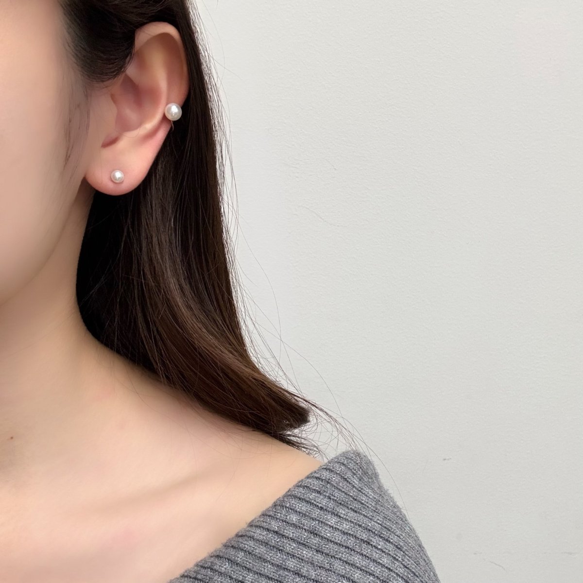 アコヤ真珠 パールイヤーカフ 6-6.5ｍｍ ホワイト ラウンド K10YG 片耳 ユニセックス 1点物