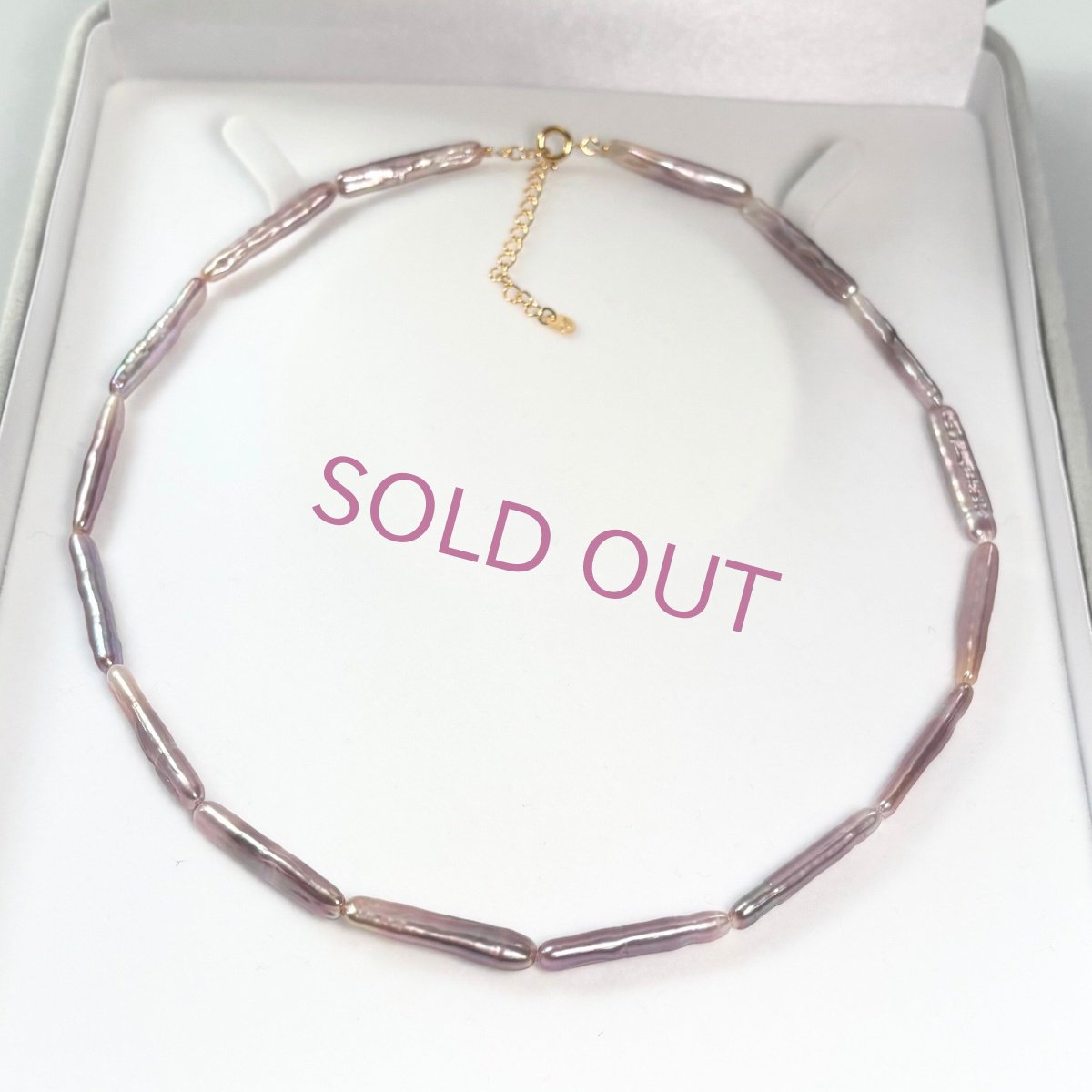 淡水真珠 ネックレス  5×25mm 紫 パープル スティック 40cm+5cm SV925製