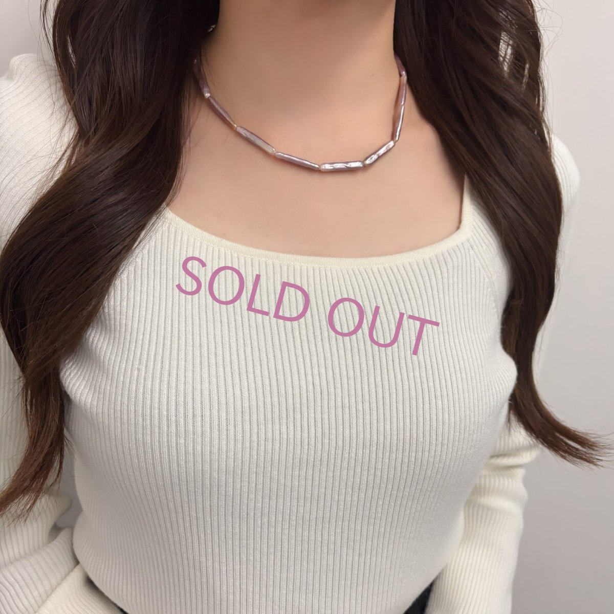 淡水真珠 ネックレス  5×25mm 紫 パープル スティック 40cm+5cm SV925製