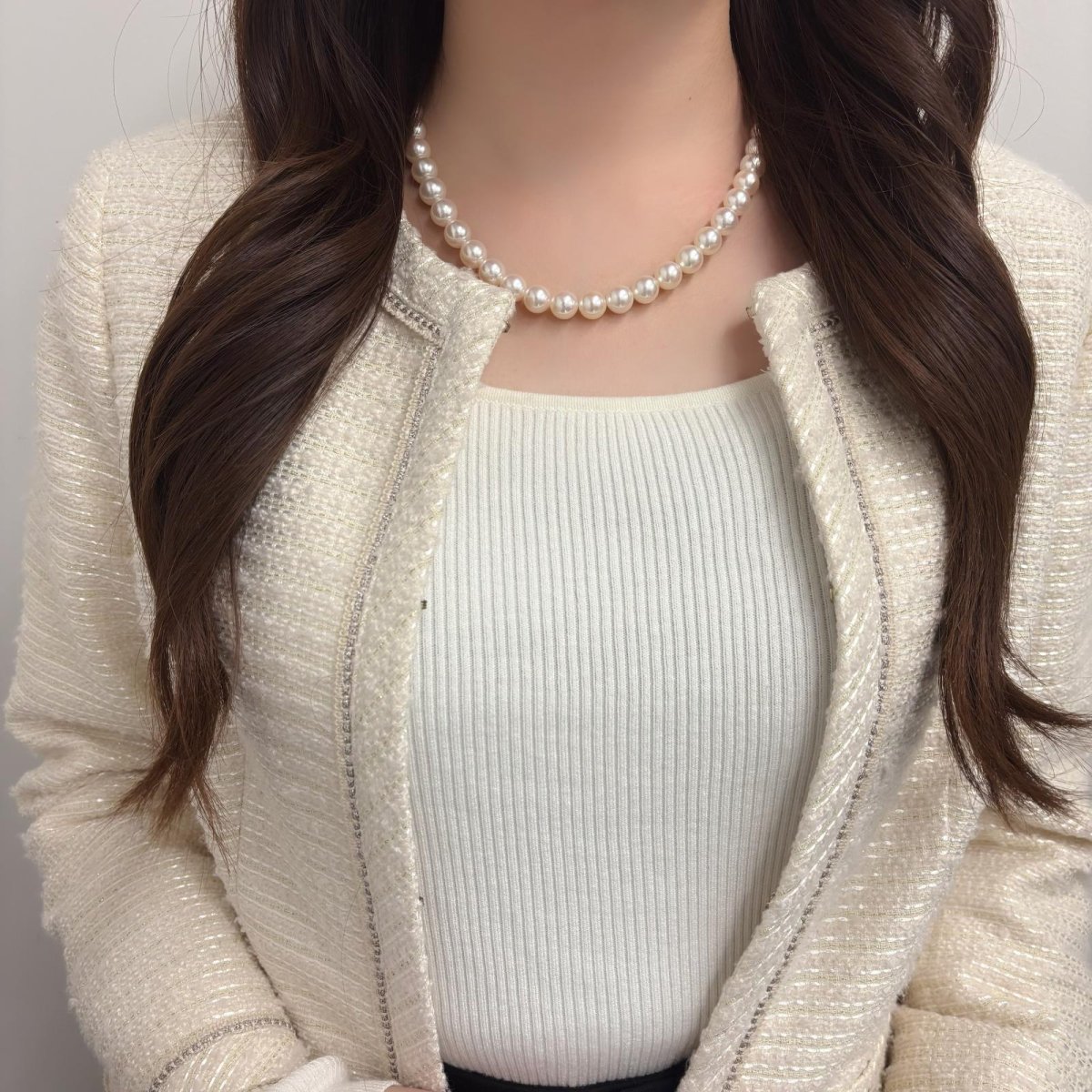ランク上 アコヤ真珠 パールネックレス 9-9.5mm ホワイトピンク系 GIA宝石鑑定士保証書 クロスつき 1点もの