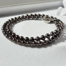 アコヤ黒真珠 ブラックパールネックレス 5-5.5ｍ セミラウンド シルバー製  42cm GIA宝石鑑定士保証書付き