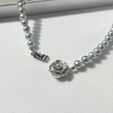 アコヤ真珠 シルバーグレーネックレス コバルト処理 6-6.5ｍｍラウンド〜セミラウンド シルバー製750 約42cm GIA宝石鑑定士保証書付き 