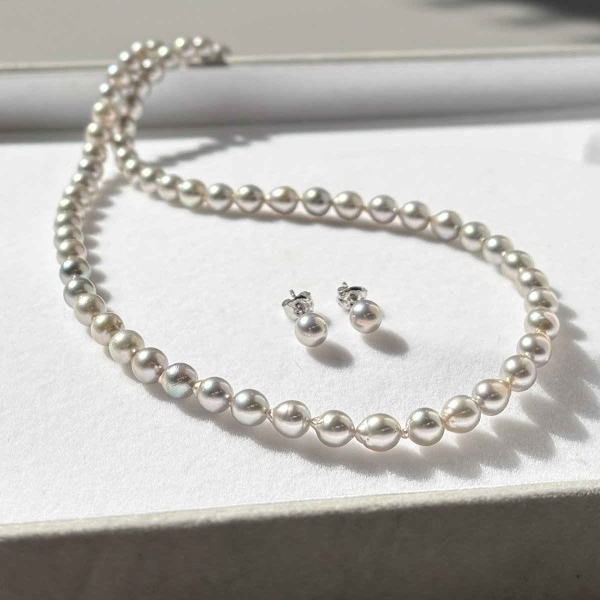 アコヤ真珠 ベビーパールネックレスセット ピアス イヤリング  5-5.5mm ナチュラルグレー 無調色 バロック