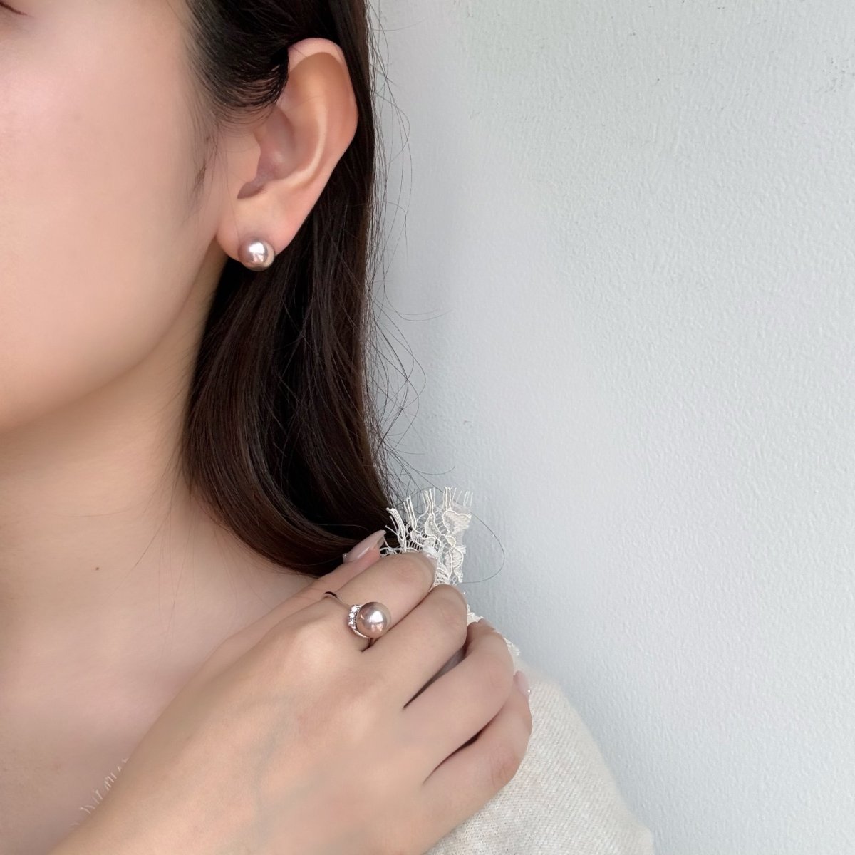 淡水真珠 パールリング 9.5-10mm ピンクパープル オフラウンド SV925製 キュービックジルコニア 14-15号 1点物