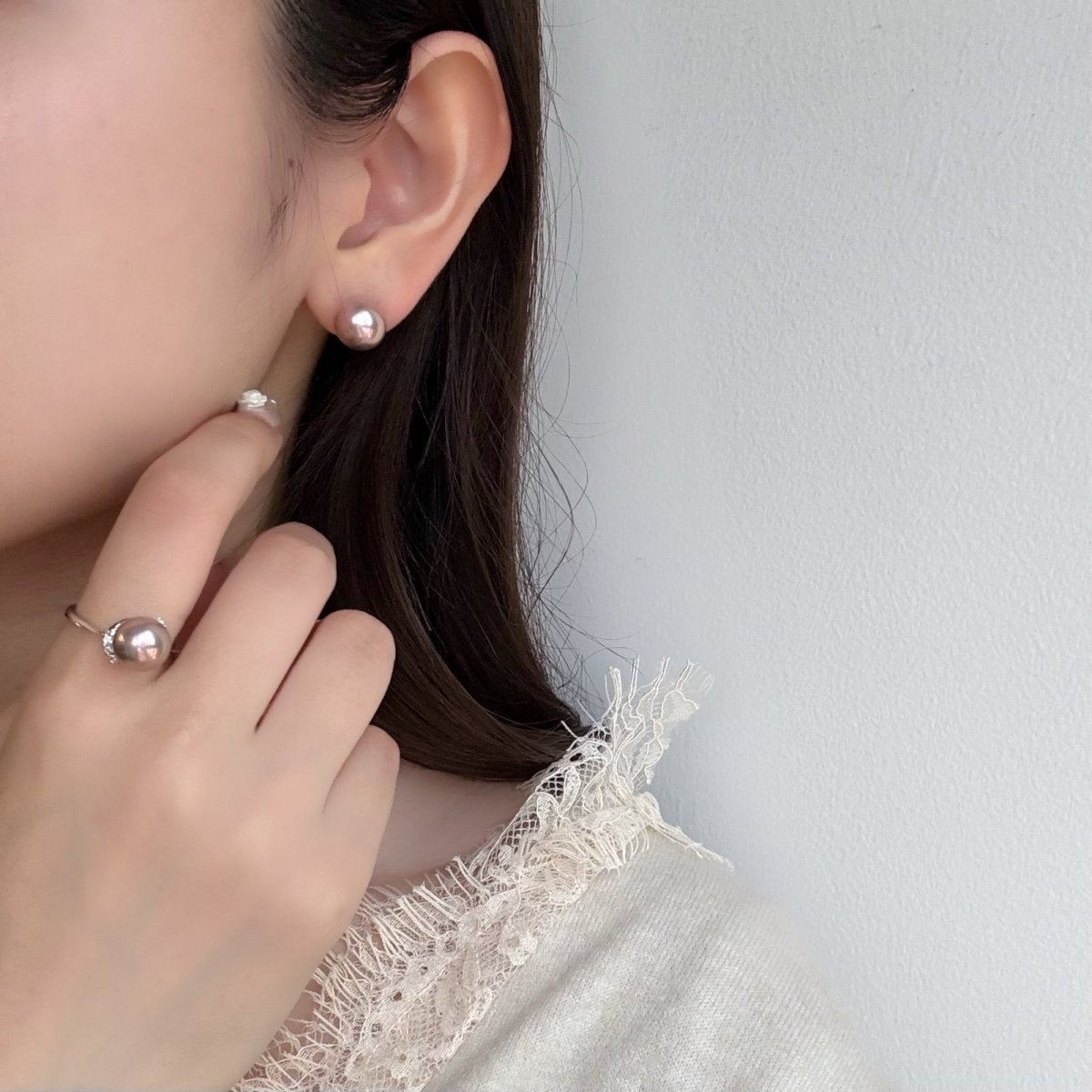 淡水真珠 パールリング 9.5-10mm ピンクパープル オフラウンド SV925製 キュービックジルコニア 14-15号 1点物