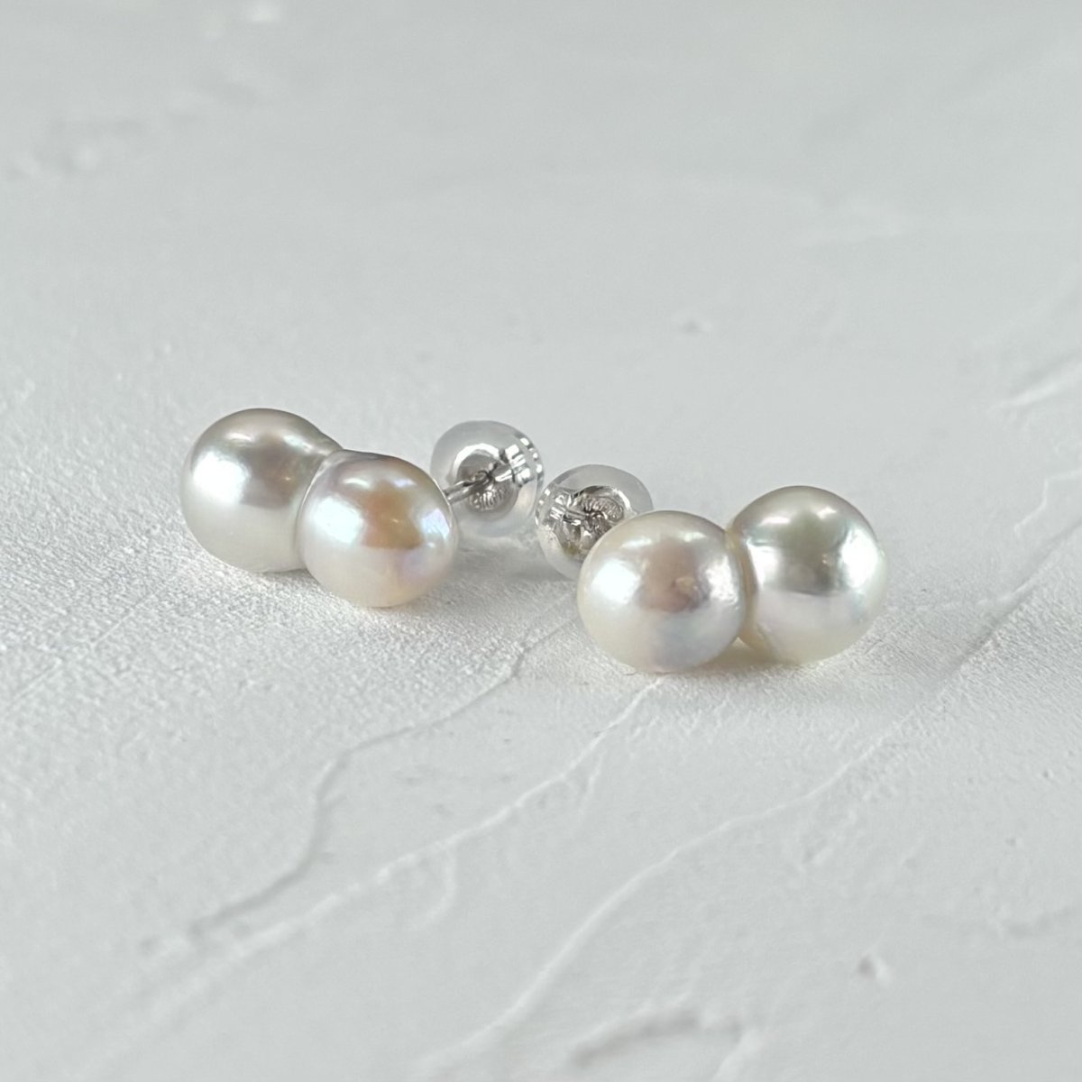 画像3: アコヤ真珠 ツインパールピアス イヤリング 7-8ｍｍ ナチュラルグレー 無調色 K14WG K18YG SV925 (3)