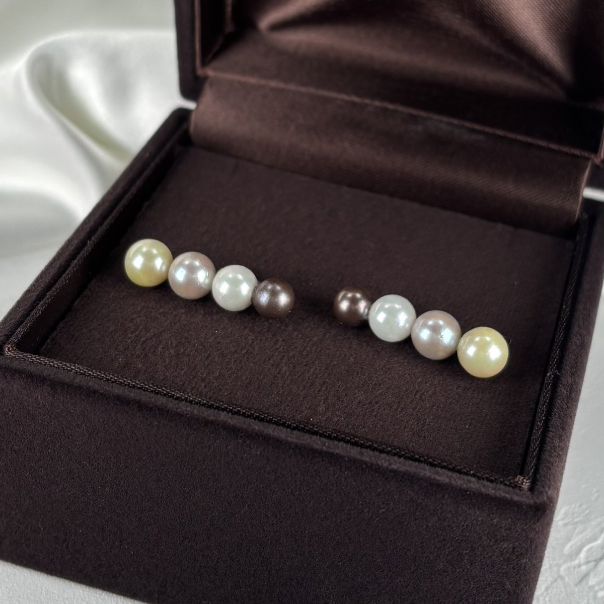 画像2: アコヤ真珠 4連パールピアス グラデーション ブラック ホワイト グレー イエロー 5.5-6.5mm K14WG (2)