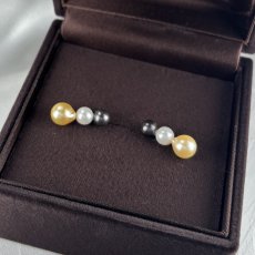 アコヤ真珠 3連パールピアス ホワイト ブラック ゴールド 5-5.5ｍｍ  6.5-7mm ラウンド バロック K18YG