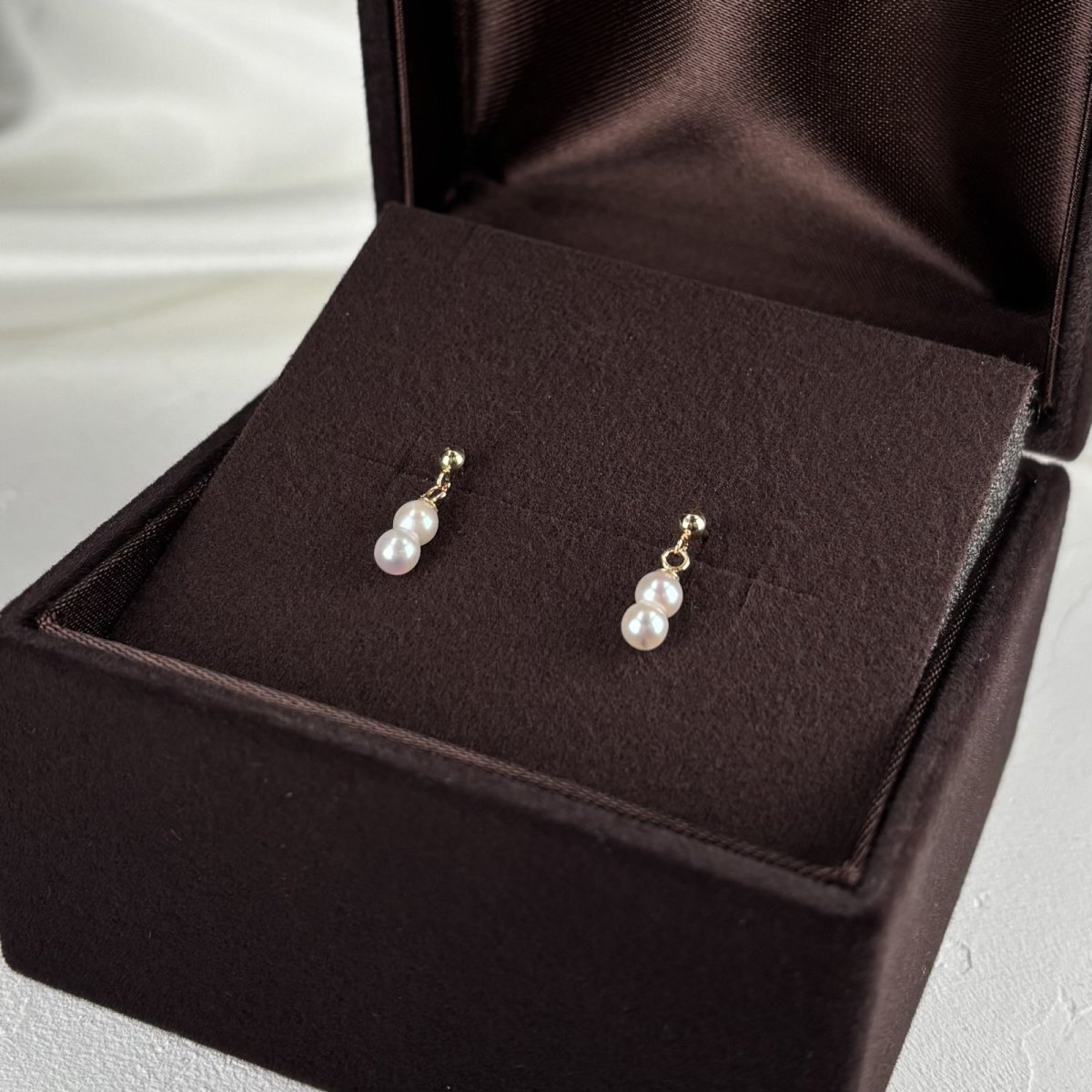 画像3: アコヤ真珠 ツインパールピアス イヤリング 3-4mm ホワイト クリーム ナチュラルグレー K10YG SV925製 直結ピアス (3)