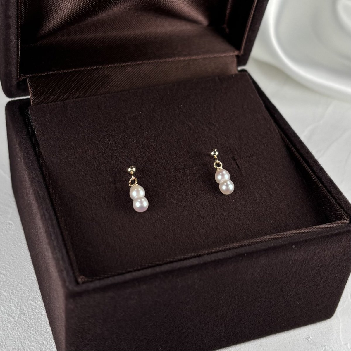 画像2: アコヤ真珠 ツインパールピアス イヤリング 3-4mm ホワイト クリーム ナチュラルグレー K10YG SV925製 直結ピアス (2)