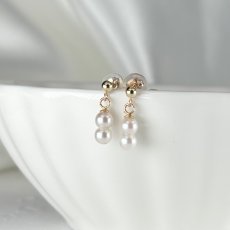 画像1: アコヤ真珠 ツインパールピアス イヤリング 3-4mm ホワイト クリーム ナチュラルグレー K10YG SV925製 直結ピアス (1)
