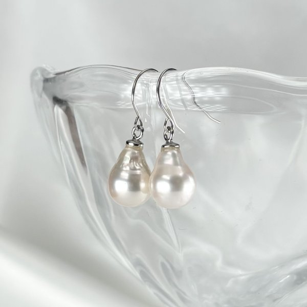 アコヤ本真珠 ドロップ型パールピアス バロック 7.5-8mm フック