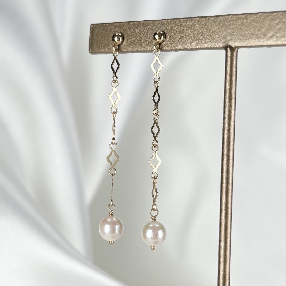 アコヤ真珠 パールチェーンピアス ホワイト 5-5.5mm ラウンド K10YG