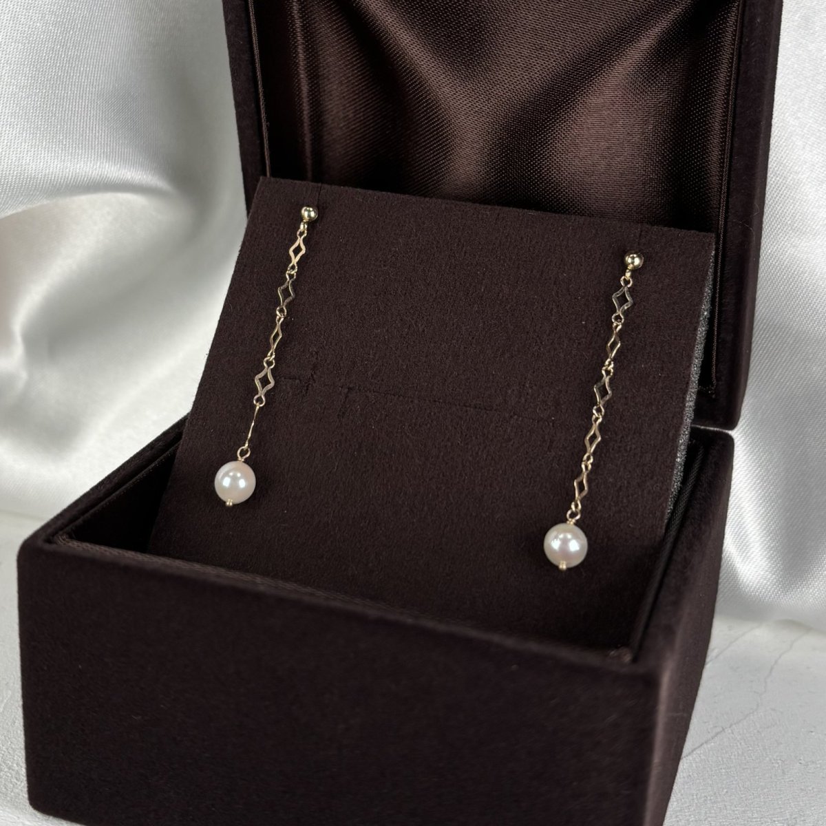 アコヤ真珠 パールチェーンピアス ホワイト 5-5.5mm ラウンド K10YG