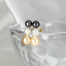 画像2: アコヤ真珠 3連パールピアス ホワイト ブラック ゴールド 5-5.5ｍｍ  6.5-7mm ラウンド バロック K18YG (2)