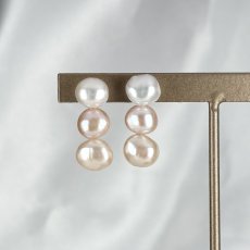 淡水真珠 3連パールピアス イヤリング 6-7ｍｍ 7-8mm ホワイト ピンク オレンジ フラットバロック型 SV925製