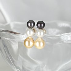 画像1: アコヤ真珠 3連パールピアス ホワイト ブラック ゴールド 5-5.5ｍｍ  6.5-7mm ラウンド バロック K18YG (1)