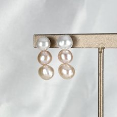 淡水真珠 3連パールピアス イヤリング 6-7ｍｍ 7-8mm ホワイト ピンク オレンジ フラットバロック型 SV925製