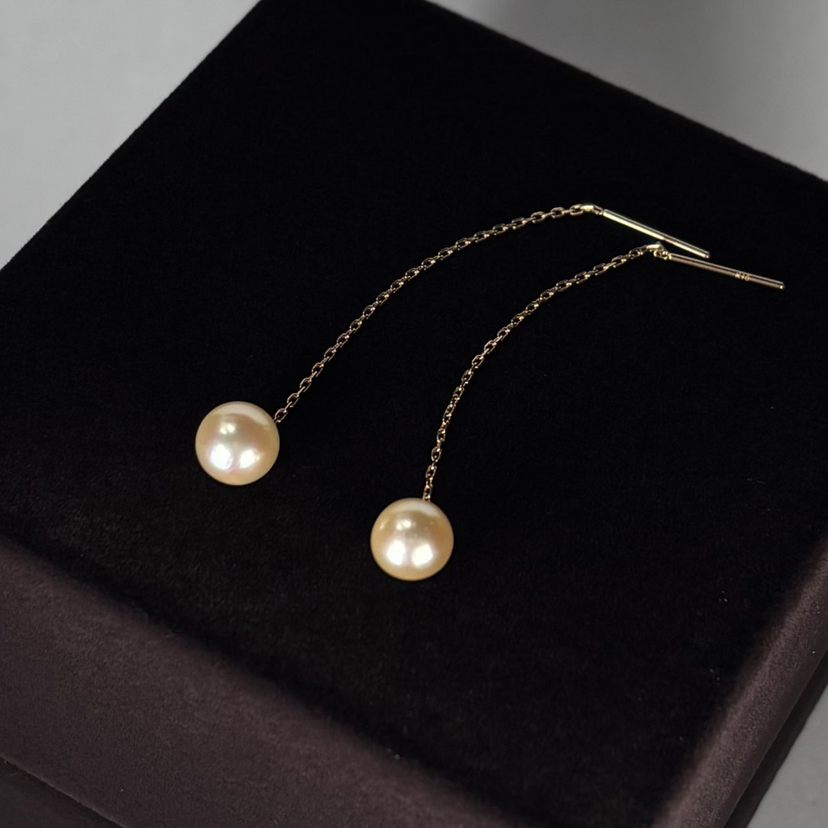 画像3: アコヤ真珠 チェーンピアス 6-6.5mm ゴールド 無調色 ラウンド K18YG あずきチェーン (3)