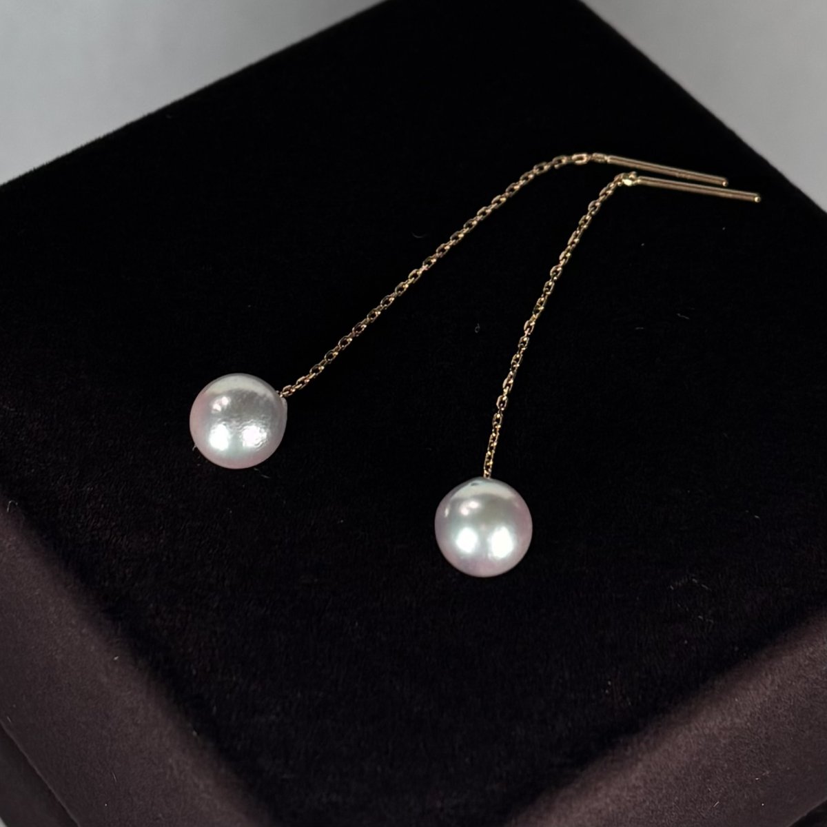 画像3: アコヤ真珠 バロックパール ロングチェーンピアス  6.5-7mm ナチュラルグレー  無調色 K14WG　K18YG　 (3)