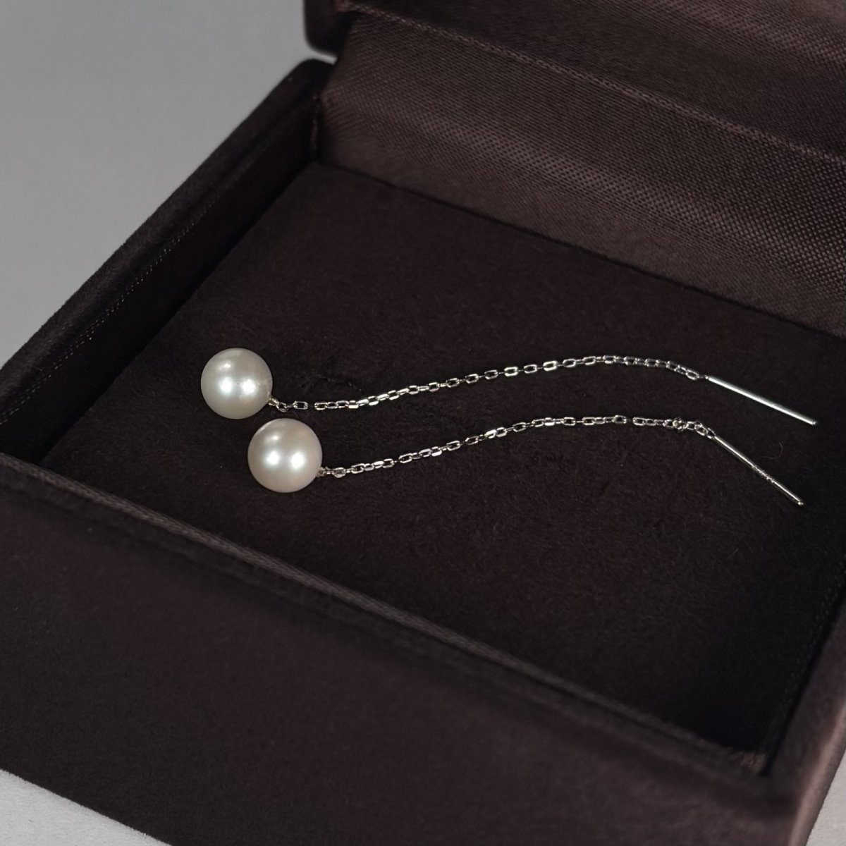 アコヤ真珠 チェーンパールピアス 6-6.5mm ホワイト ラウンド K14WG アメリカンチェーン