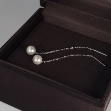 アコヤ真珠 チェーンパールピアス 6-6.5mm ホワイト ラウンド K14WG アメリカンチェーン