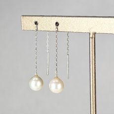 アコヤ真珠 チェーンパールピアス 6-6.5mm ホワイト ラウンド K14WG アメリカンチェーン