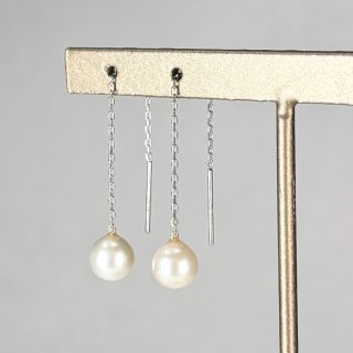 アコヤ真珠 チェーンパールピアス 6-6.5mm ホワイト ラウンド