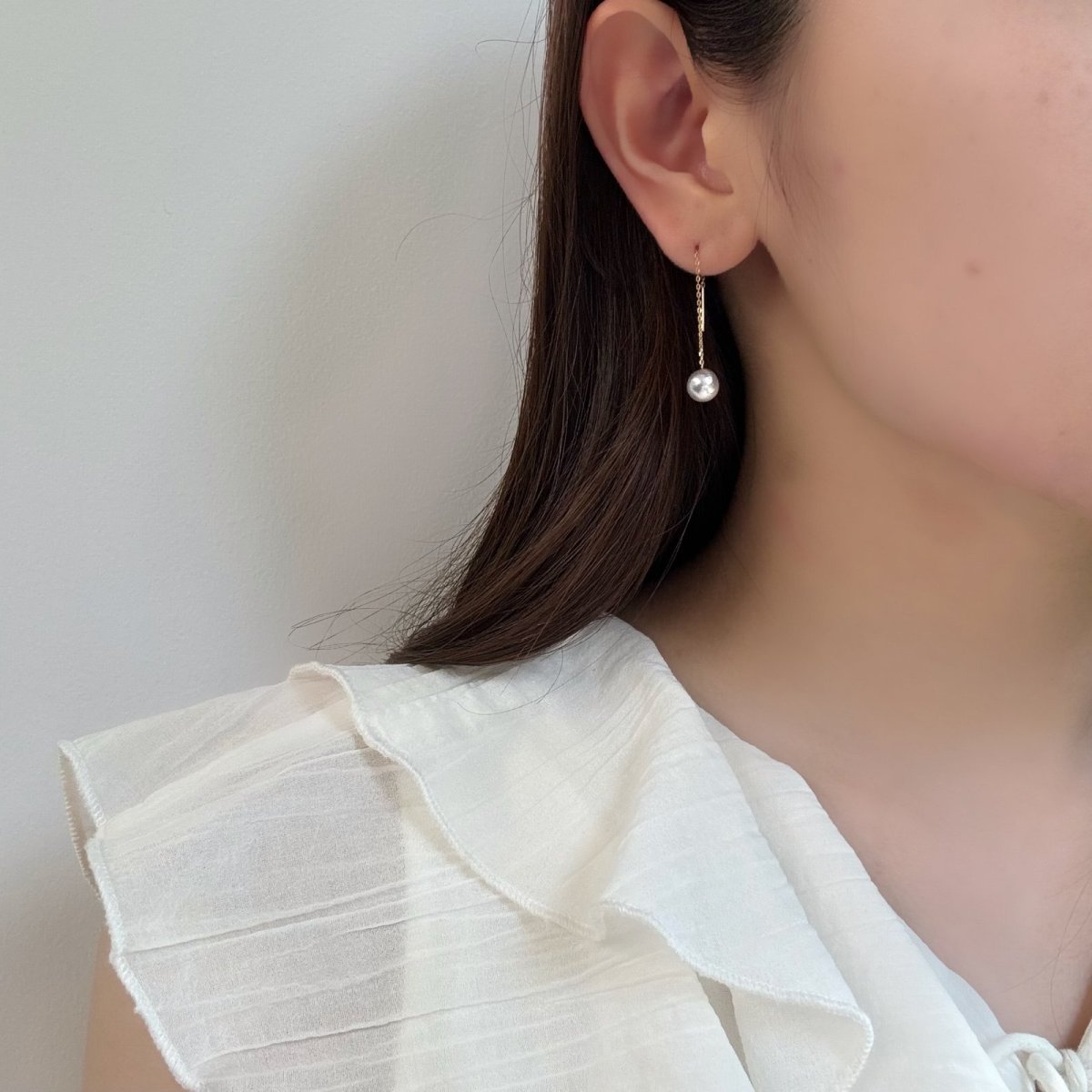 画像5: アコヤ真珠 バロックパール ロングチェーンピアス  6.5-7mm ナチュラルグレー  無調色 K14WG　K18YG　 (5)