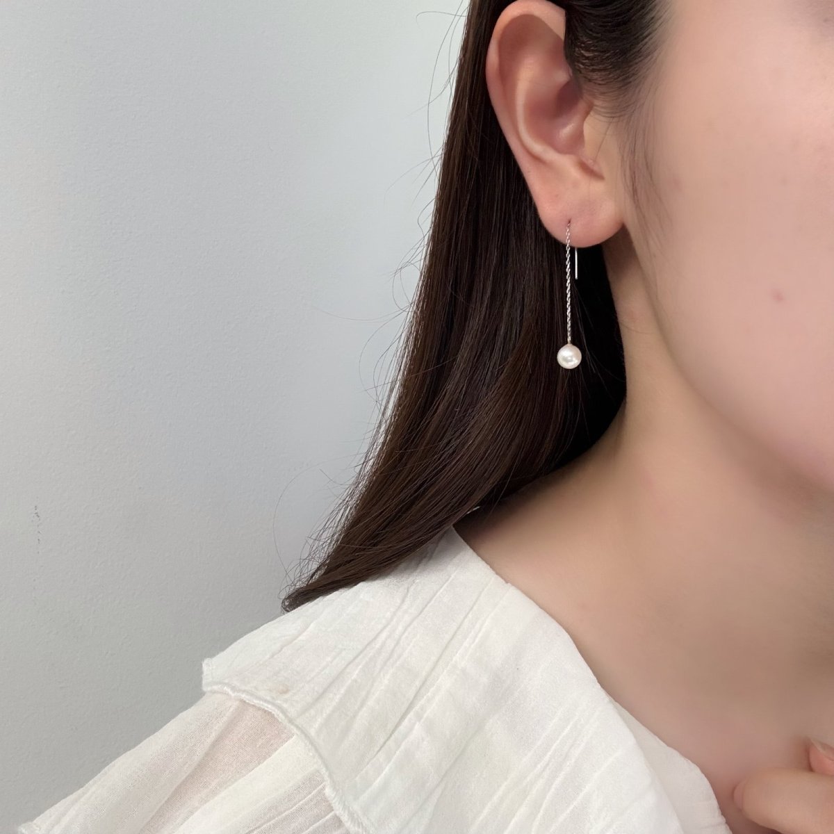 画像5: アコヤ真珠 チェーンパールピアス 6-6.5mm ホワイト ラウンド K14WG アメリカンチェーン (5)