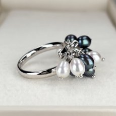 画像3: 淡水真珠 パールリング 4.5-5.5ｍｍ ホワイト ブラック オーバルシェイプ フリーサイズ  SV925製　 (3)