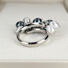 画像4: 淡水真珠 パールリング 4.5-5.5ｍｍ ホワイト ブラック オーバルシェイプ フリーサイズ  SV925製　 (4)