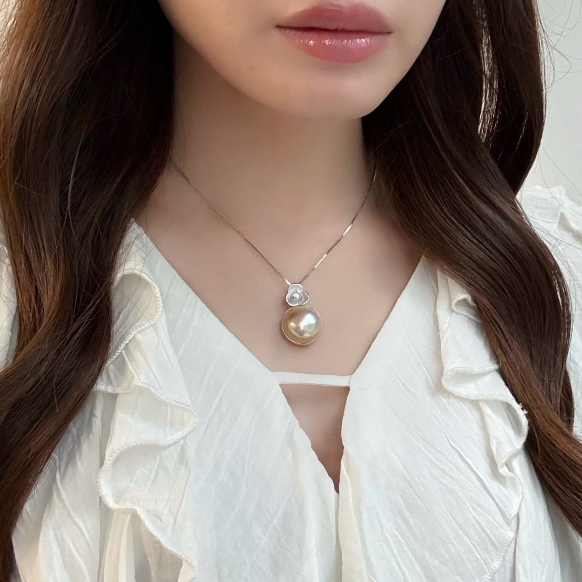 画像5: マベ真珠ペンダント ネックレス 18mmup クリーム 半円 45cm スライド式アジャスター SV925製 (5)