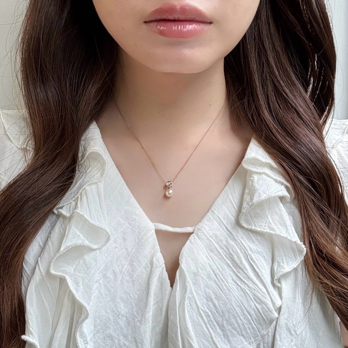 画像6: アコヤ真珠 パールペンダント クローバーモチーフ 6-6.5mm ホワイト ダイヤ K10PG ベネチアンチェーン 40cm  (6)