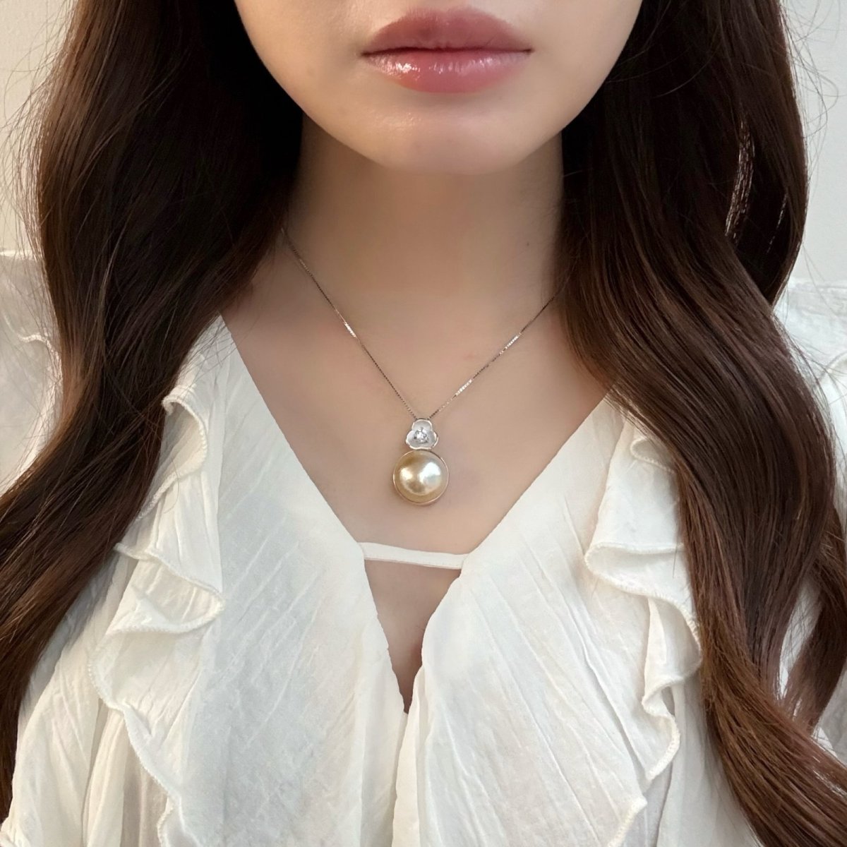 画像6: マベ真珠ペンダント ネックレス 18mmup クリーム 半円 45cm スライド式アジャスター SV925製 (6)