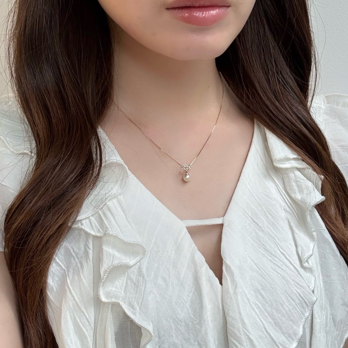 画像7: アコヤ真珠 パールペンダント 6-6.5mm ホワイト ラウンド K10PG ダイヤ ハートモチーフ 約40cm ベネチアンチェーン (7)