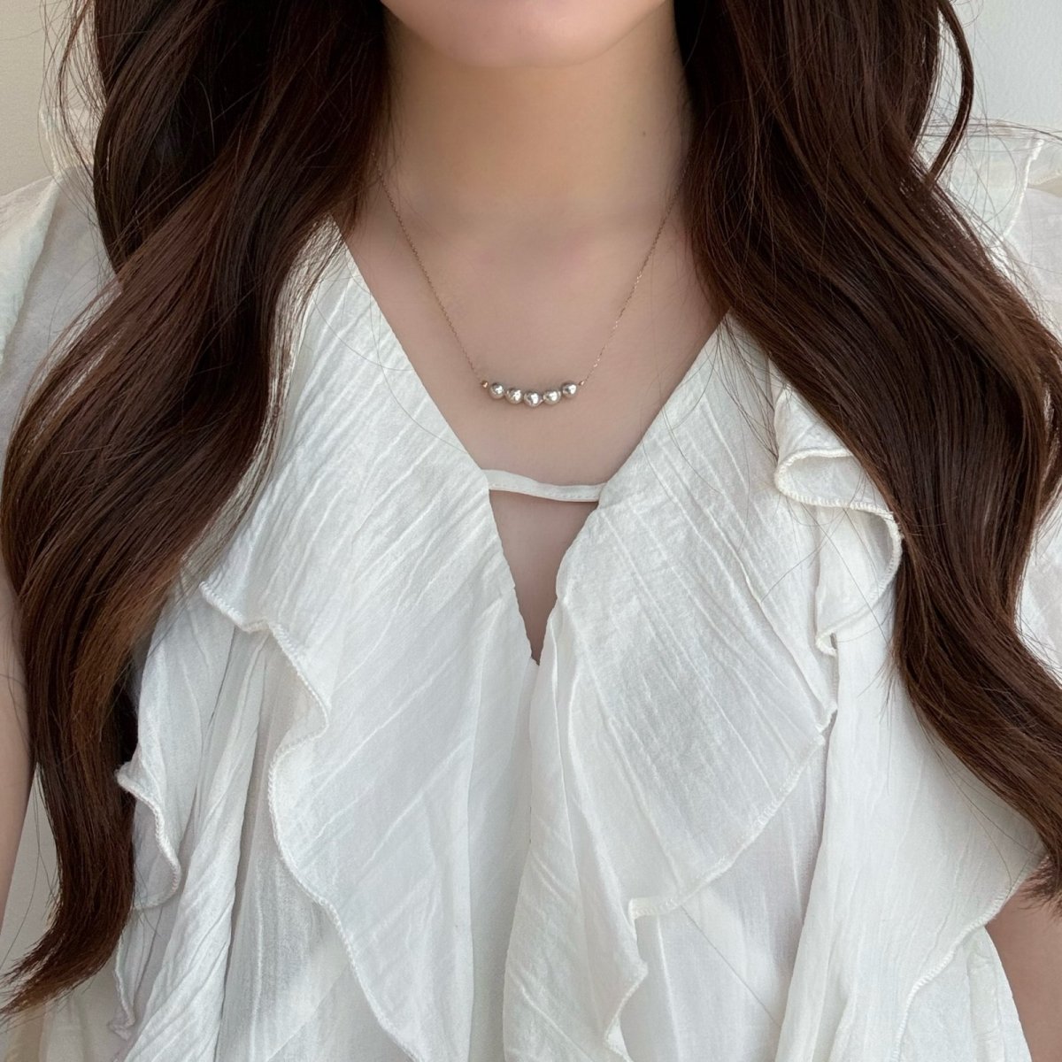 画像5: アコヤ真珠 パールペンダント 5-5.5mm ナチュラルグレー セミラウンド〜バロック K10YG 42.5cm (5)