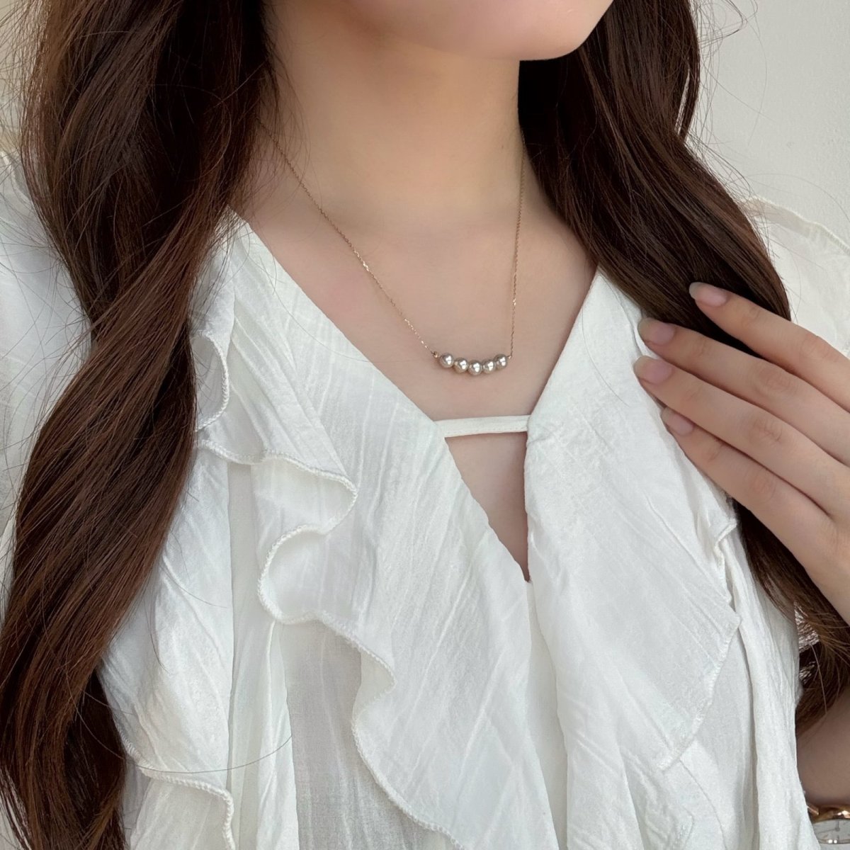 画像6: アコヤ真珠 パールペンダント 5-5.5mm ナチュラルグレー セミラウンド〜バロック K10YG 42.5cm (6)