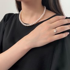 アコヤ真珠 フォークリング 5.5-6mm ホワイト ラウンド K18WG ダイヤ 約10号(9号〜11号)