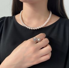 アコヤ真珠 パールリング 4-4.5mm ホワイト ラウンド SV製 12号(サイズ変更可能) 蝶・花モチーフ