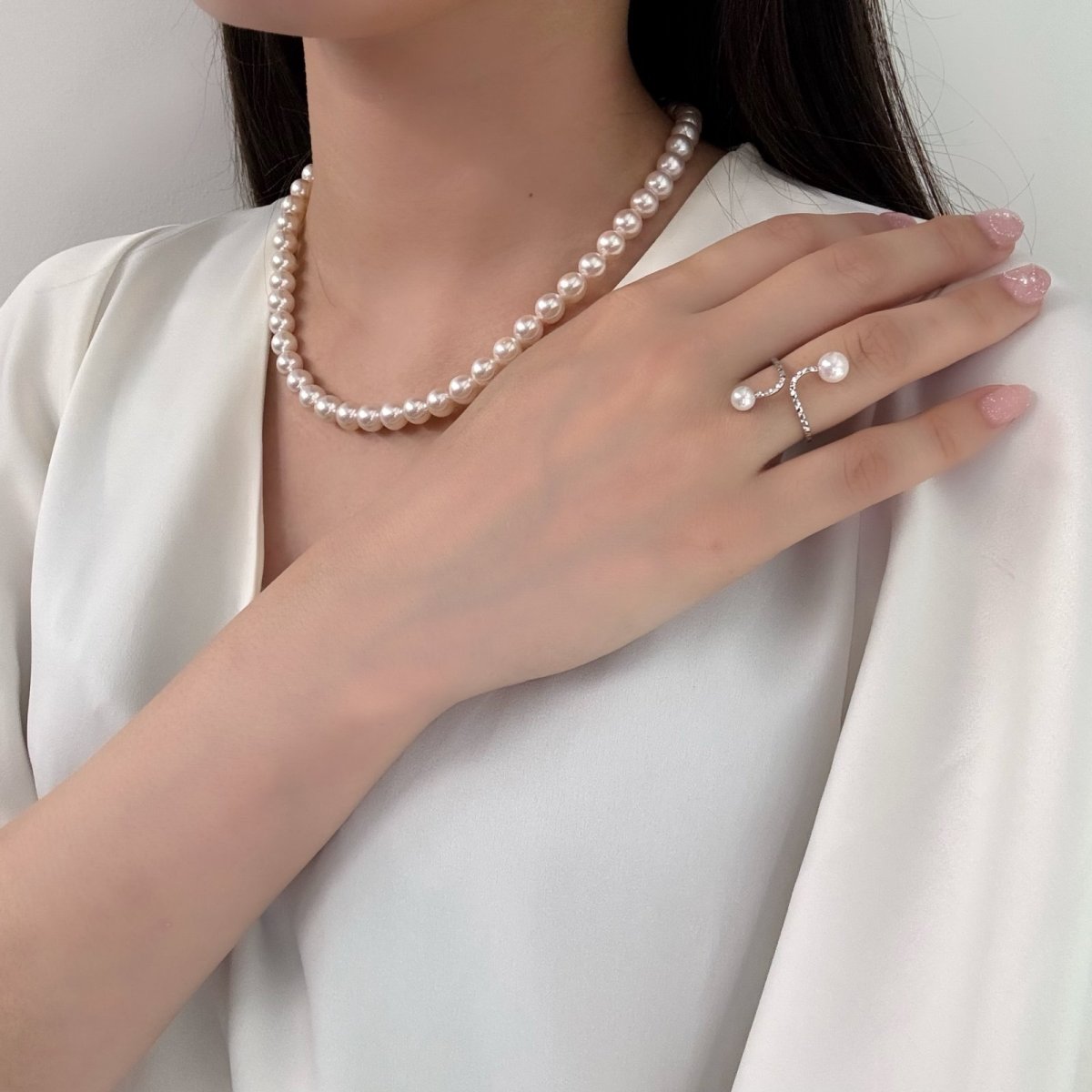 アコヤ真珠 フォークリング  6-6.5mm 5-5.5mm ホワイト系 ラウンド SV925製 8号