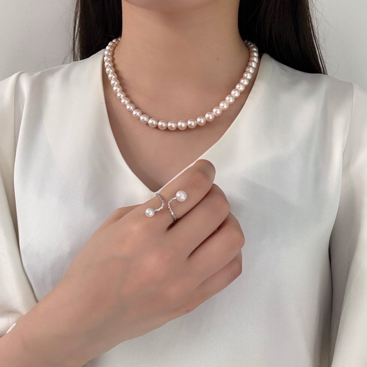 アコヤ真珠 フォークリング  6-6.5mm 5-5.5mm ホワイト系 ラウンド SV925製 8号