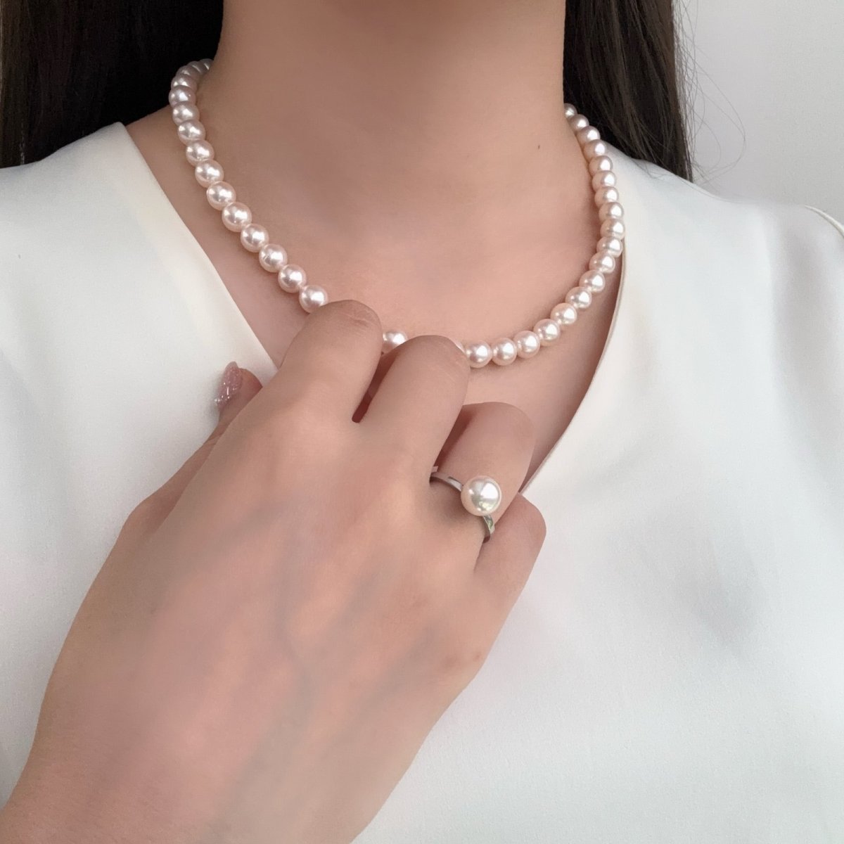 画像7: アコヤ真珠 パールリング 8-8.5mm ホワイト ラウンド K18WG 12号 GIA宝石鑑定士保証書付き　 (7)