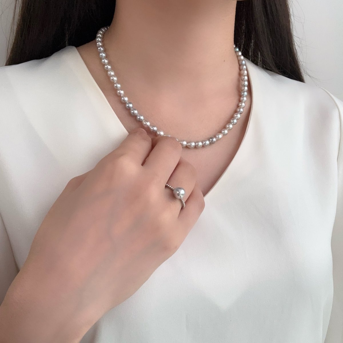 アコヤ真珠 パールリング 7ｍｍ ナチュラルグレー 無調色  バロック SV925製 11号