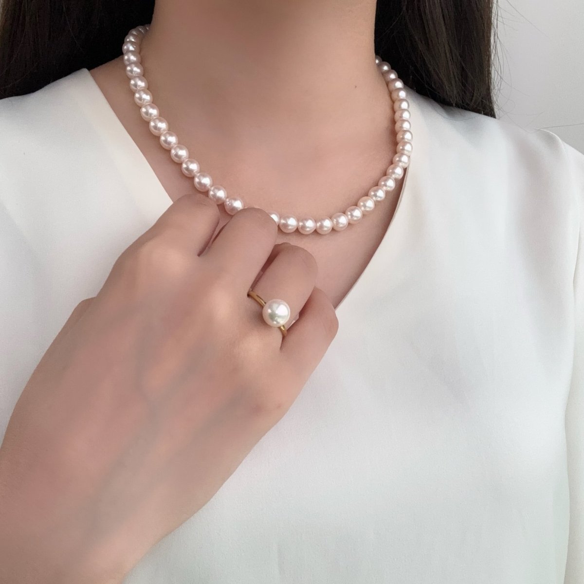 画像7: アコヤ真珠 パールリング 8-8.5mm ホワイト ラウンド K18YG 12号 GIA宝石鑑定士保証書付き　 (7)