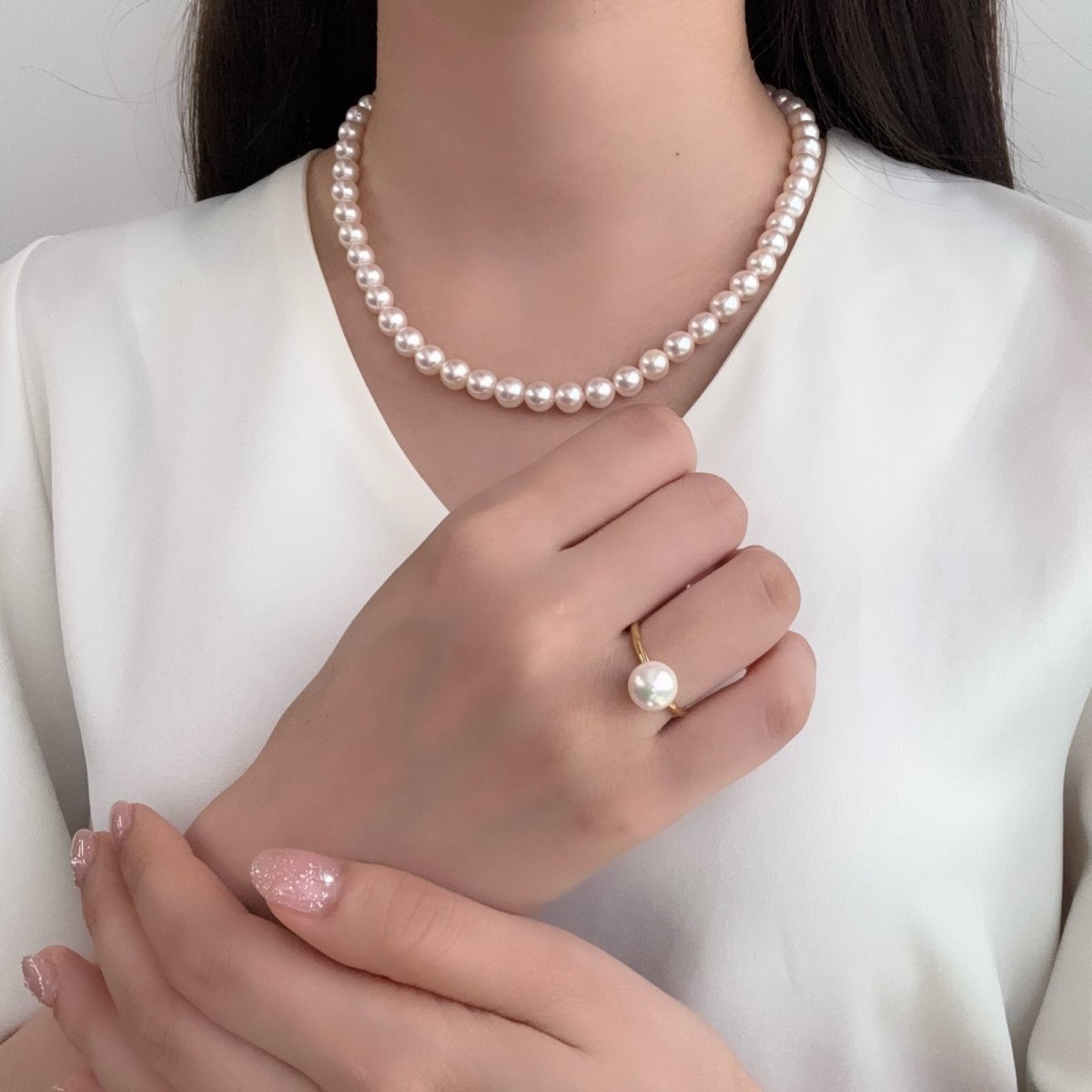 画像6: アコヤ真珠 パールリング 8-8.5mm ホワイト ラウンド K18YG 12号 GIA宝石鑑定士保証書付き　 (6)